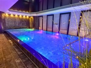 シフィノウイシチェにあるDELF INN Adults Onlyの紫と青の照明がついた家の中のラッププール