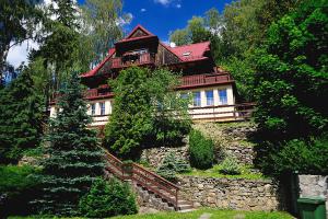 a large house on top of a stone wall at Marsjanka in Szczyrk