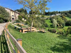 a park with a bench and a tree in the grass at B&B dalla Eli in Bosco Chiesanuova
