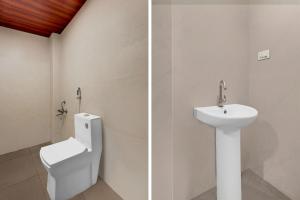 two pictures of a bathroom with a toilet and a sink at Super OYO Hotel O Machilipatnam in Machilīpatnam