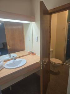 a bathroom with a sink and a toilet and a mirror at The Red Lion Tavern in Fochabers +26 photos