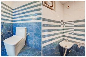 a bathroom with a toilet and a sink at Hotel O Sunrakh Road Vrindavan Formerly Ganga Residency in Vrindāvan