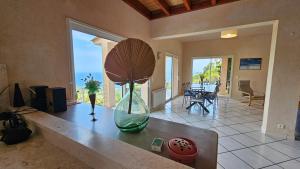 a vase sitting on a table in a living room at Sari- Vue mer- climatisation in Sari Solenzara