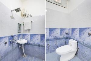 two pictures of a bathroom with a toilet and a sink at Super OYO Hotel O Sankat Mochan Gandhi Nagar in Kakarmatha