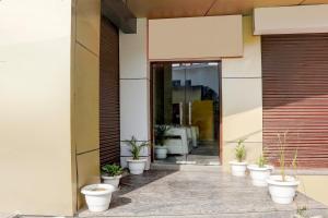 a row of potted plants on the side of a building at Super OYO Hotel O Sankat Mochan Gandhi Nagar in Kakarmatha