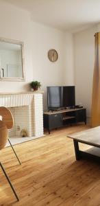 アミアンにあるBel appartement 2 chambres proche St Leuのリビングルーム(薄型テレビ、暖炉付)