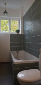 アミアンにあるBel appartement 2 chambres proche St Leuのバスタブとトイレ付きのバスルーム