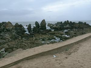 a group of rocks on the beach near the ocean at RadhaKrishna Stay IN in Arambol