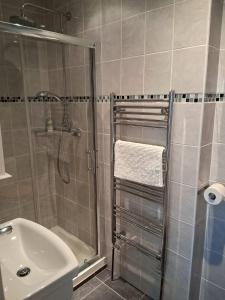 a bathroom with a shower and a sink at Ground floor double with en suite shower room in Brighton & Hove