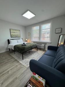 a living room with a bed and a couch at Yale Casa Baya in New Haven +1 photo