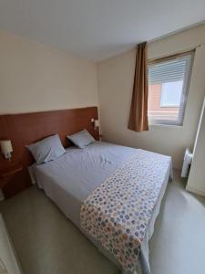 una camera da letto con un letto grande con una finestra di cottage Le Vau15 a Chaveignes