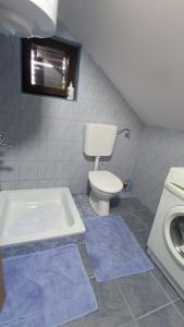 a bathroom with a toilet and a washing machine at Holiday home Mumi in SJJ +28 photos