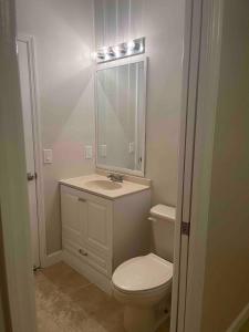 a bathroom with a toilet and a sink and a mirror at The Garden House in Miami Lakes in Miami Lakes +19 photos