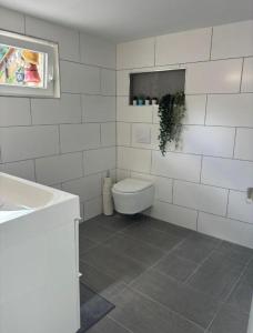 a white bathroom with a toilet and a sink at Le Rossignol in Collonges-sous-Salève +11 photos