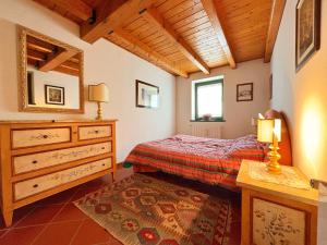 Un dormitorio con una cama, una cómoda y un espejo. en Rifugio Di Luce con 3 Camere, Garage e fermata Skibus - a 3 minuti dalle piste, en Temù