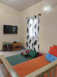 a bedroom with a bed and a flat screen tv at Gia's Baguio Transient House in Baguio