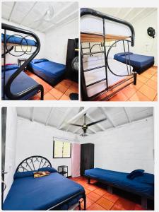- deux photos d'une chambre avec deux lits superposés dans l'établissement Casa Verano la rumbita Naturaleza, Piscina y Rio, à Santa Fe de Antioquia