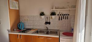 a kitchen with a sink and a counter top at Apartments Burcul Pag in Pag +58 photos