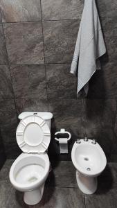 a bathroom with a toilet and a sink at Alquiler Temporario Oliva in Oliva