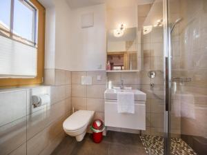 a bathroom with a toilet and a shower and a sink at Chalet Stay near Krimml Waterfalls in Neukirchen am Großvenediger +42 photos
