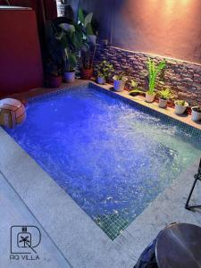 a swimming pool with potted plants in a house at RQ Pool Villa - 2 in Sampong +12 photos