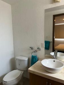 a bathroom with a white toilet and a sink at ANTAREs in Sanctórum