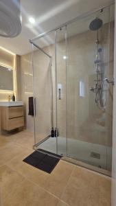 una cabina de ducha en un baño con lavabo en Apartamento para pareja en Jaén, en Jaén