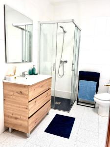a bathroom with a shower and a sink and a toilet at La Necora Lanzarote in Playa Honda