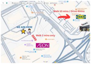 eine Karte des Gebiets, das nur wenige Gehminuten entfernt ist in der Unterkunft 5min walk to Tebrau ÆON Mall 1-5pax Free Netflix in Johor Bahru