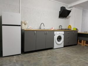 a kitchen with a refrigerator and a washing machine at Bakurian inni in Bakuriani