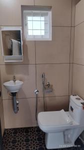 a bathroom with a toilet and a sink at Peaceful 1 BHK country home with open veranda & nature views in Thrissur, Kerala in Cheruthuruthi