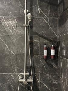 a shower with two bottles on the wall at Stella in Ternopil +81 photos