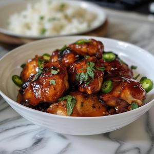a bowl of food with chicken in a sauce at DAVE's LIVING in Kampala