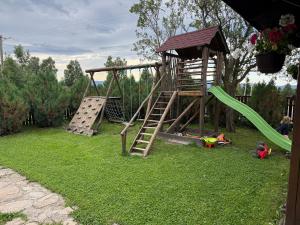 a playground with a ladder and a slide at Cabana Eduard in Rişca