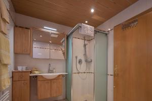 a bathroom with a shower and a sink at Panoramablick Ferienwohnung Schiestl in Brandberg +31 photos