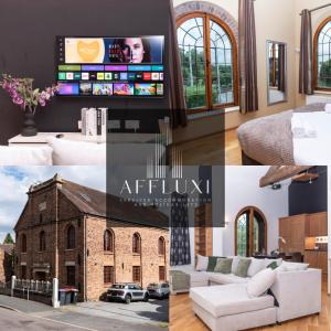 un collage de fotos de una sala de estar con TV en The Chapel - Telford, en Telford
