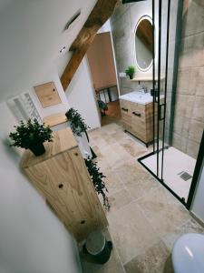 an attic bathroom with a sink and a mirror at Maisonnette de prestige au cœur des vignes in Couchey