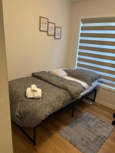Dos camas en una habitación con ventana. en Sandell Place, en Oshawa