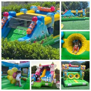 a collage of pictures of different types of play equipment at Greenlove in Agerola