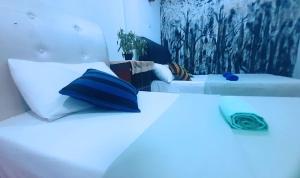 ein Schlafzimmer mit 2 Betten mit Kissen darauf in der Unterkunft Adams Green View Cottage in Ella