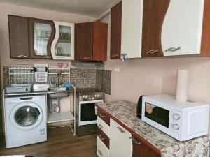 a kitchen with a washing machine and a washer at Apartment u Alexa in Ivachnová