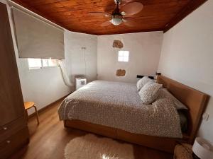 a bedroom with a bed and a ceiling fan at Luxury Private Garden Home in Ojos de Garza