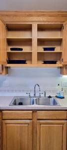 a kitchen with a stainless steel sink and wooden cabinets at Coastal Adventures, Lake, Ocean, Casinos, Hiking in Neotsu +117 photos