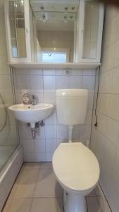 a bathroom with a white toilet and a sink at City Apartment Cologne in Cologne