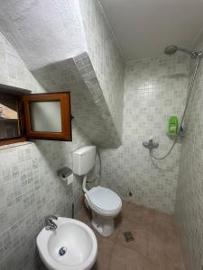 a bathroom with a toilet and a sink at Vila di Marko & Nati in Pogradec +14 photos