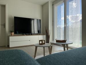 TV a/nebo společenská místnost v ubytování Residenza La Svolta - Salt Pool & Private Garden