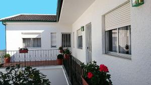 a balcony of a house with potted plants on it at Casa Quinta da Adega do Chão - Vale do Douro in Lamego