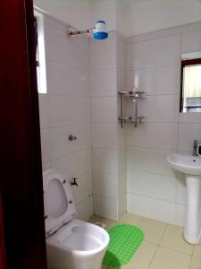 een witte badkamer met een toilet en een wastafel bij Haven 254 Stade view Suites in Nairobi