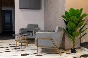 a room with two chairs and a table and a plant at A e k a hotel Y V N in Yerevan