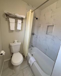 a bathroom with a toilet and a bath tub at western skies motel in Clarendon